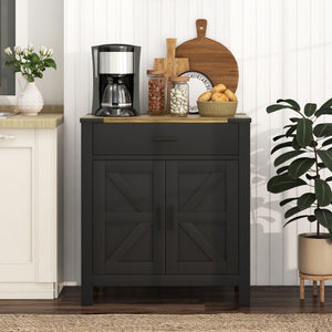 Country-style kitchen storage buffet with drawer and shelf, black