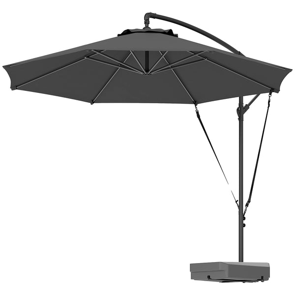 3m Cantilever Parasol with Fillable Base, Windproof Strap and Cover, Cantilever Parasol with Crank, UPF 50+, Grey