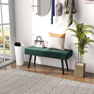 Modern Upholstered Bedroom Bench with Steel Legs, Green