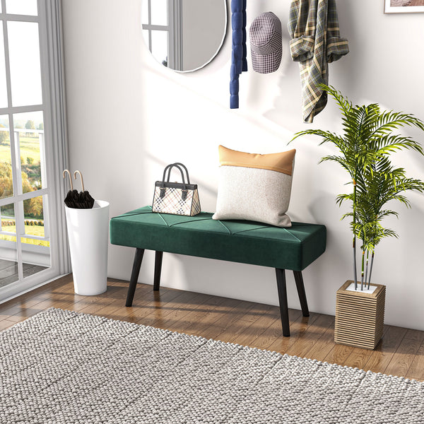 Modern Upholstered Bedroom Bench with Steel Legs, Green