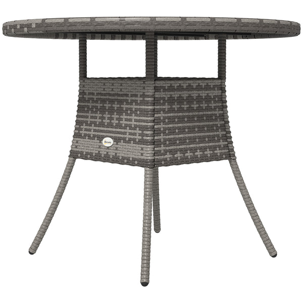 35.4" Outdoor Wicker Dining Table, PE Rattan Patio Furniture with Wood-plastic Composite Top, Grey