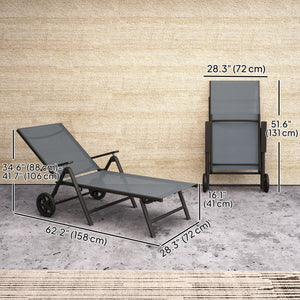 5-level adjustable outdoor lounge chair with 2 casters, gray
