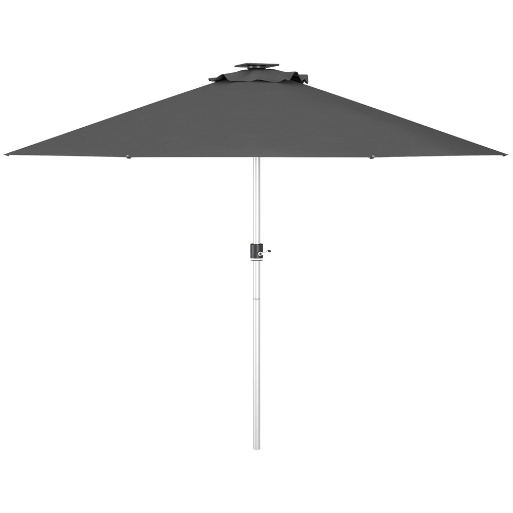 9.6-foot LED light-up parasol with 4 lighting modes, solar and USB charging, anthracite grey