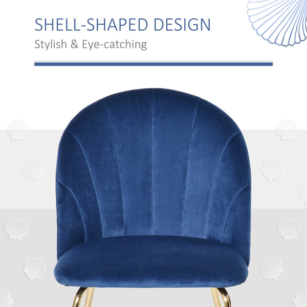 Set of 2 upholstered chairs with gold metal legs, blue