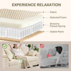 3-seater corduroy sofa with curved armrests and 8 removable cushions, beige