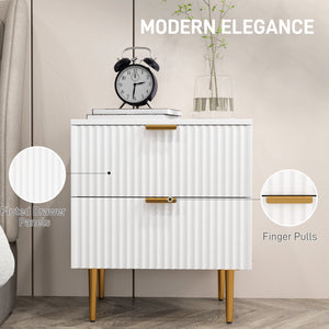 Modern bedside table with 2 drawers and metal legs, white