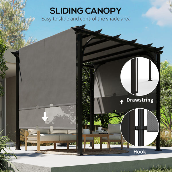 10' x 10' retractable pergola, UPF50+ sun protection, metal frame, dark grey 