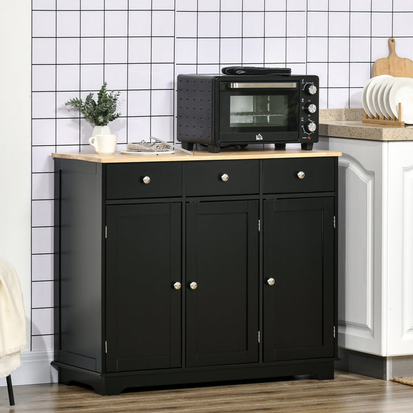 Modern buffet with cupboards, drawers and adjustable shelves for living room, black