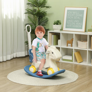 4-in-1 Rocking Horse with Removable Balance Board and Push Handle, Blue