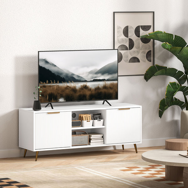 TV Stand with Storage for 55-inch TV with 2 Open Shelves, White