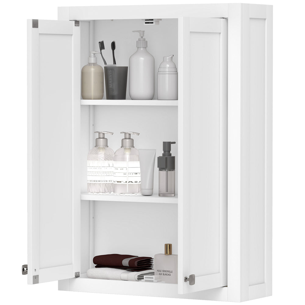 Modern wall-mounted bathroom cabinet with 2 doors and 2 adjustable shelves, white