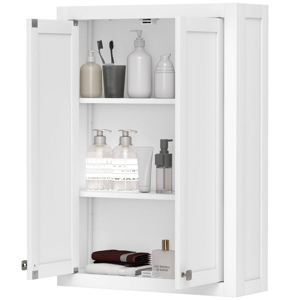 Modern wall-mounted bathroom cabinet with 2 doors and 2 adjustable shelves, white