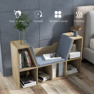 6 Compartment Bookcase with Cushion for Reading Corner, Desk, Oak