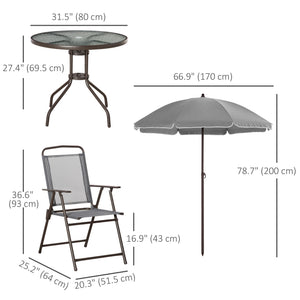 6-piece outdoor dining set for 4 people with parasol