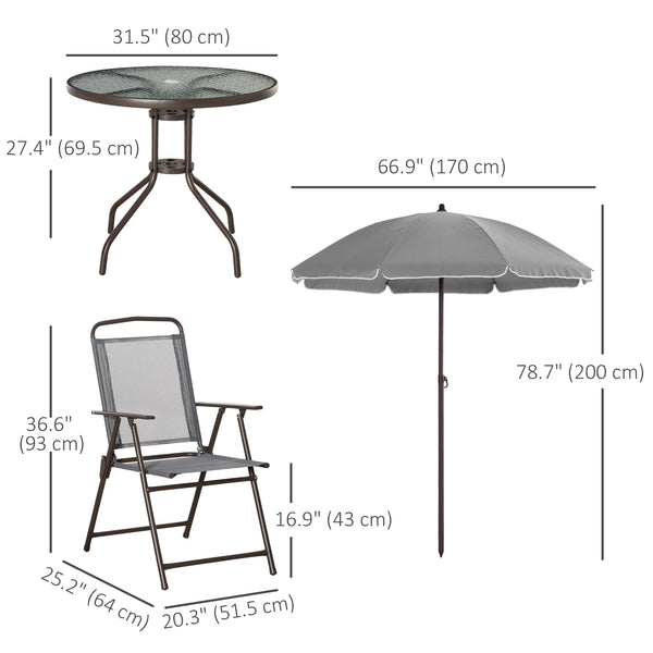 6-piece outdoor dining set for 4 people with parasol