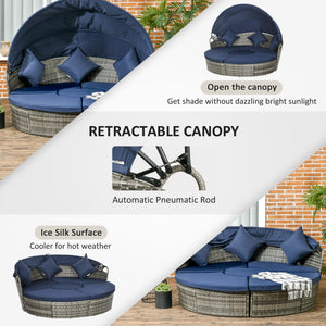 4-piece garden sofa bed with retractable canopy, dark blue