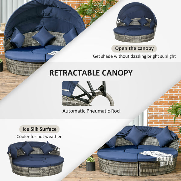 4-piece garden sofa bed with retractable canopy, dark blue