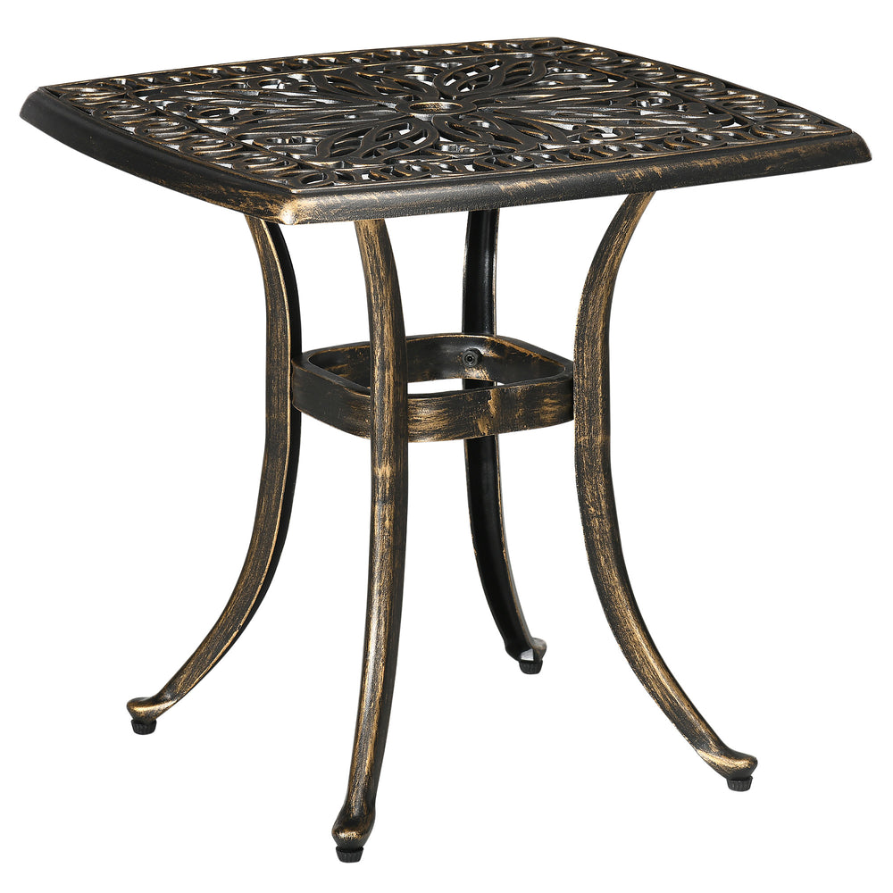Aluminium Outdoor Side Table with Umbrella Hole, 21" Square Patio Coffee Table End Table, Bronze