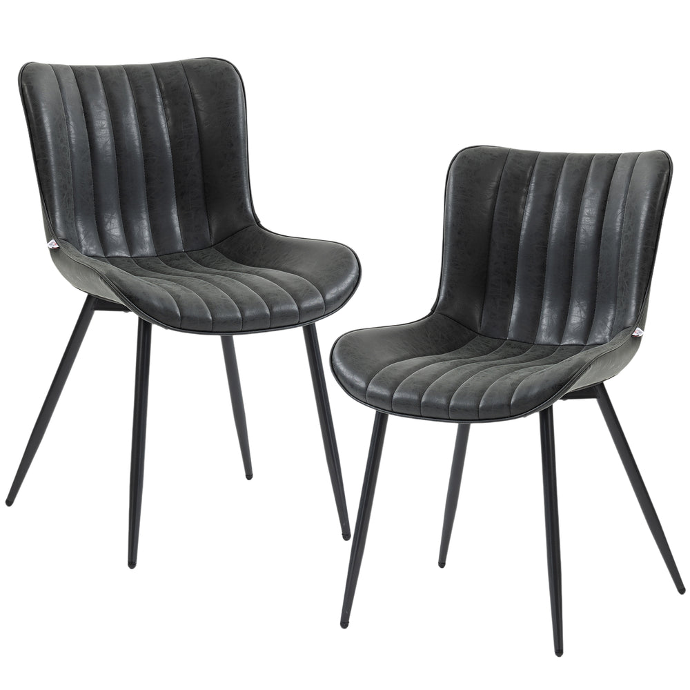 Set of 2 upholstered faux leather dining chairs with backrest and steel legs, black