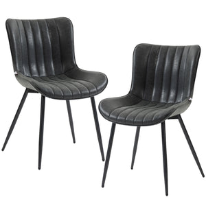 Set of 2 upholstered faux leather dining chairs with backrest and steel legs, black