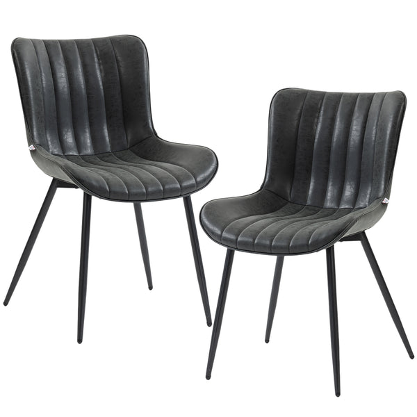 Set of 2 upholstered faux leather dining chairs with backrest and steel legs, black