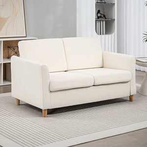 2 seater sofa with armrests and wooden legs, cream white