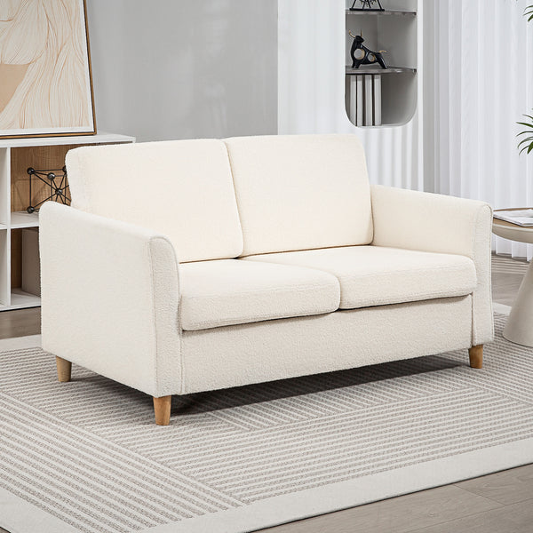 2 seater sofa with armrests and wooden legs, cream white