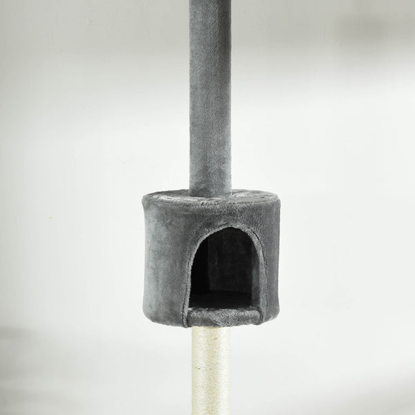 PawHut 4-Level Cat Tree, Ceiling Height, High Tower with Scratching Post, Soft Padding, Play Ball, Indoor Cat House, Light Grey