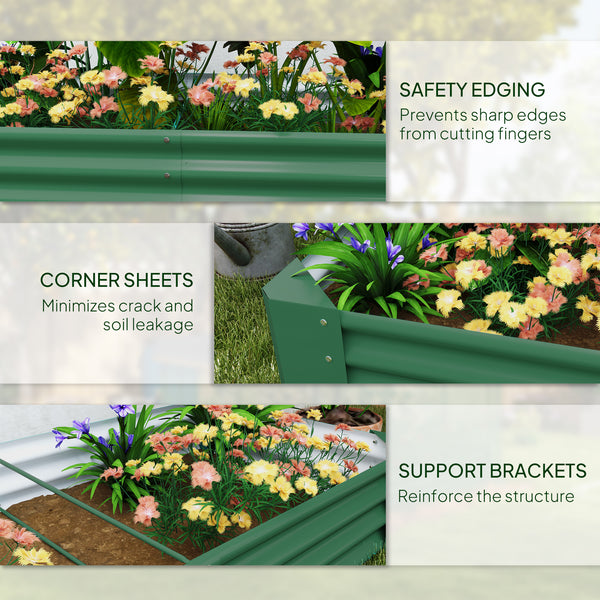 Reinforced galvanized raised planter with open bottom, green 