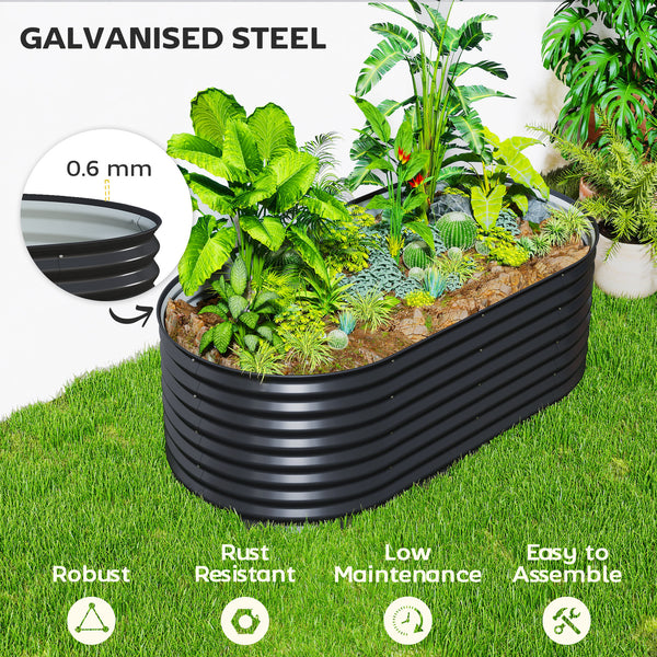 Galvanized raised planter with safety edging and gloves, black
