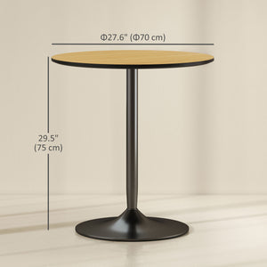 Round kitchen table for 2 people with wood veneer and steel base, natural color.