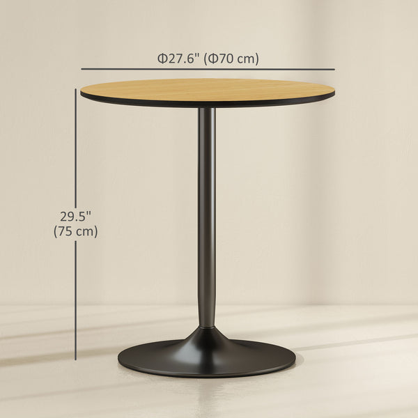 Round kitchen table for 2 people with wood veneer and steel base, natural color.