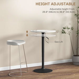 Adjustable bar table with steel base, white marble