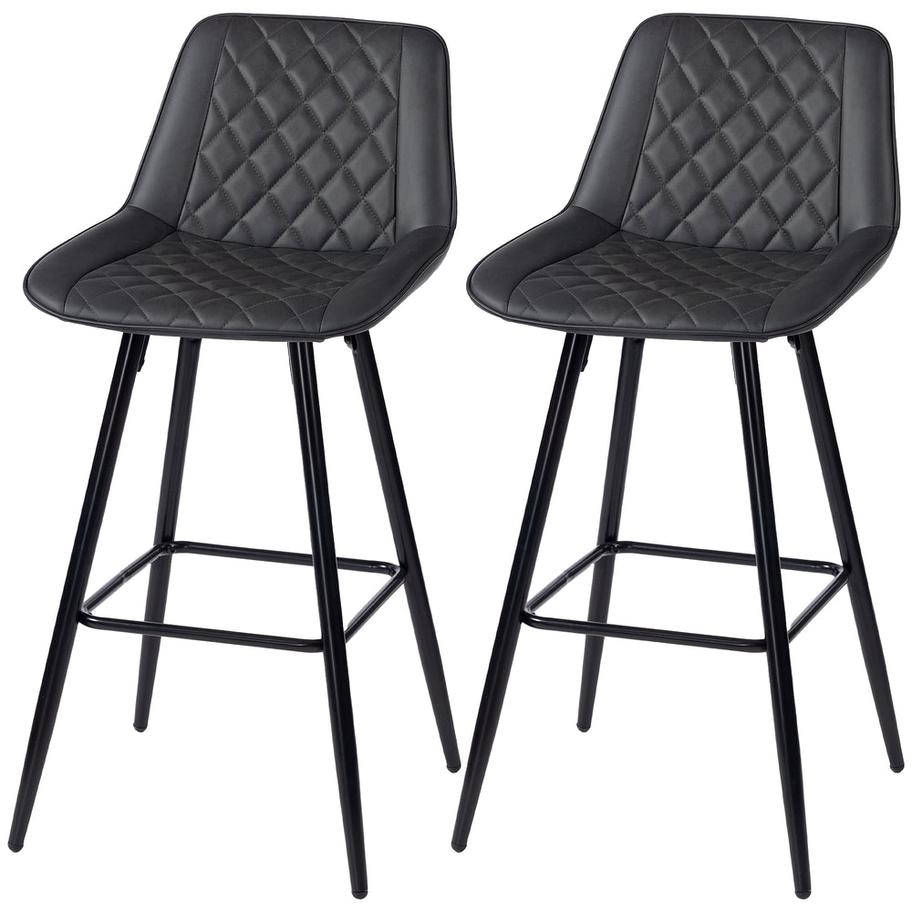 Set of 2 black faux leather bar stools.