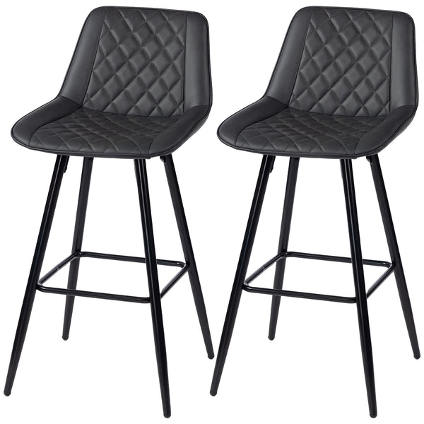Set of 2 black faux leather bar stools.