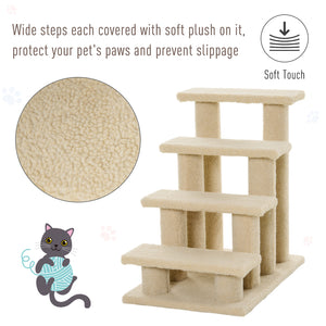 4-Tier Pet Staircase with Scratching Post, Cream White