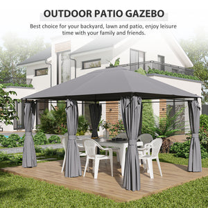 13' x 10' Steel Soft Top Gazebo with 6 Removable Curtains and Drainage Holes, Gray