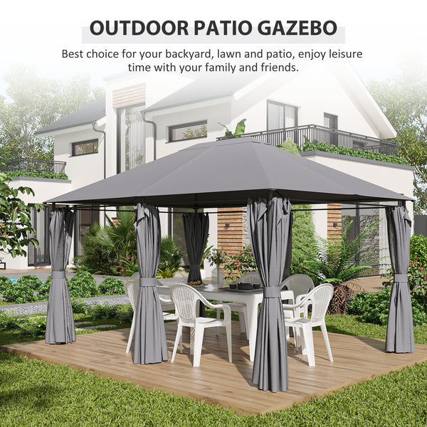 13' x 10' Steel Soft Top Gazebo with 6 Removable Curtains and Drainage Holes, Gray