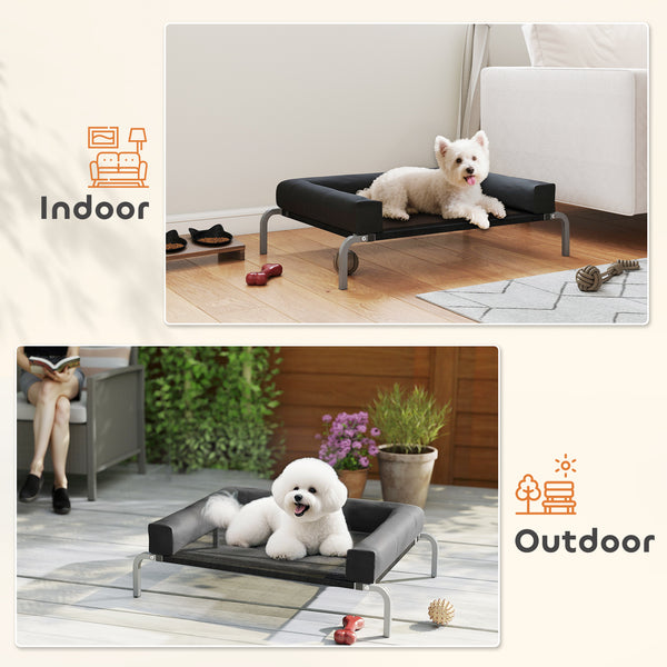 Raised dog bed with breathable mesh, removable and water-resistant cushions, black