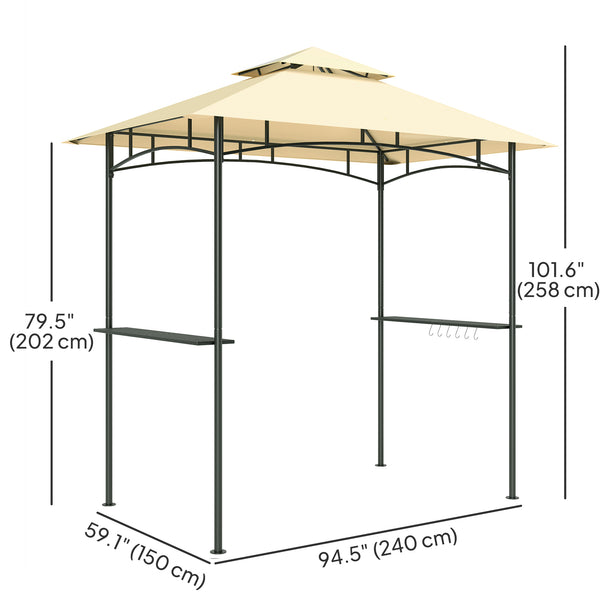 Barbecue gazebo with 2 side shelves and hooks, beige 