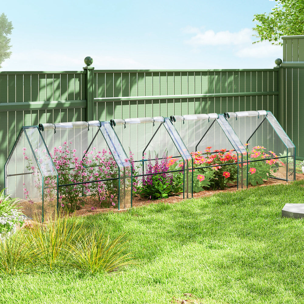 Mini portable greenhouse with roll-up zippered doors, transparent