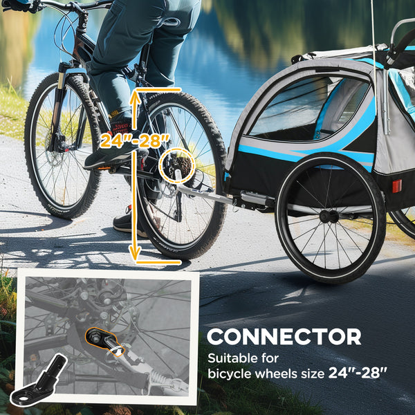 3-in-1 bike trailer with 5-point harness, storage, blue