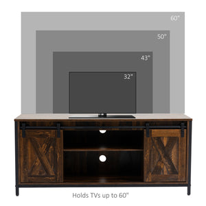 Industrial TV stand for TVs up to 60 inches with storage, brown