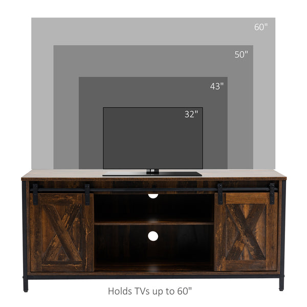 Industrial TV stand for TVs up to 60 inches with storage, brown