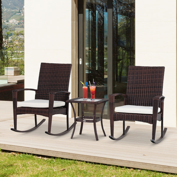 3-piece garden set in woven resin, cream white