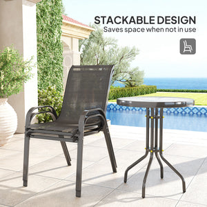 3 Pieces Bistro Set, Small Patio Furniture Set with Stackable Mesh Chairs, Glass Table for Garden, Balcony, Black
