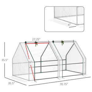 Portable mini tunnel greenhouse with large zippered doors