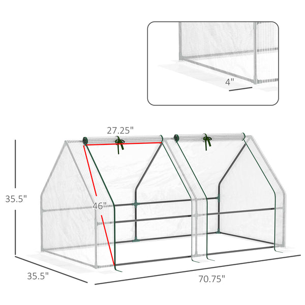 Portable mini tunnel greenhouse with large zippered doors
