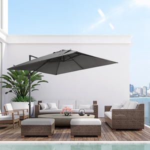 9ft Cantilever Patio Umbrella, Square Overhanging Umbrella with Cross Base, Crank Handle, Tilt, 360° Rotation and Aluminum Frame, Dark Gray