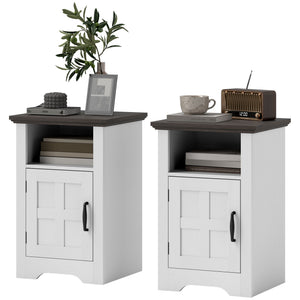 Set of 2 side tables with storage and barn-style doors – White